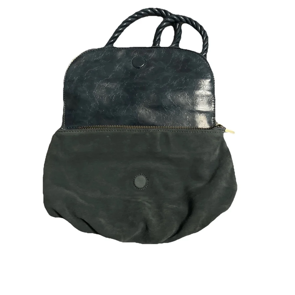 Anthropologie Suede Rope Strap Shoulder Bag | Slate Blue | Vintage Y2K Boho Bag - Picture 4 of 7